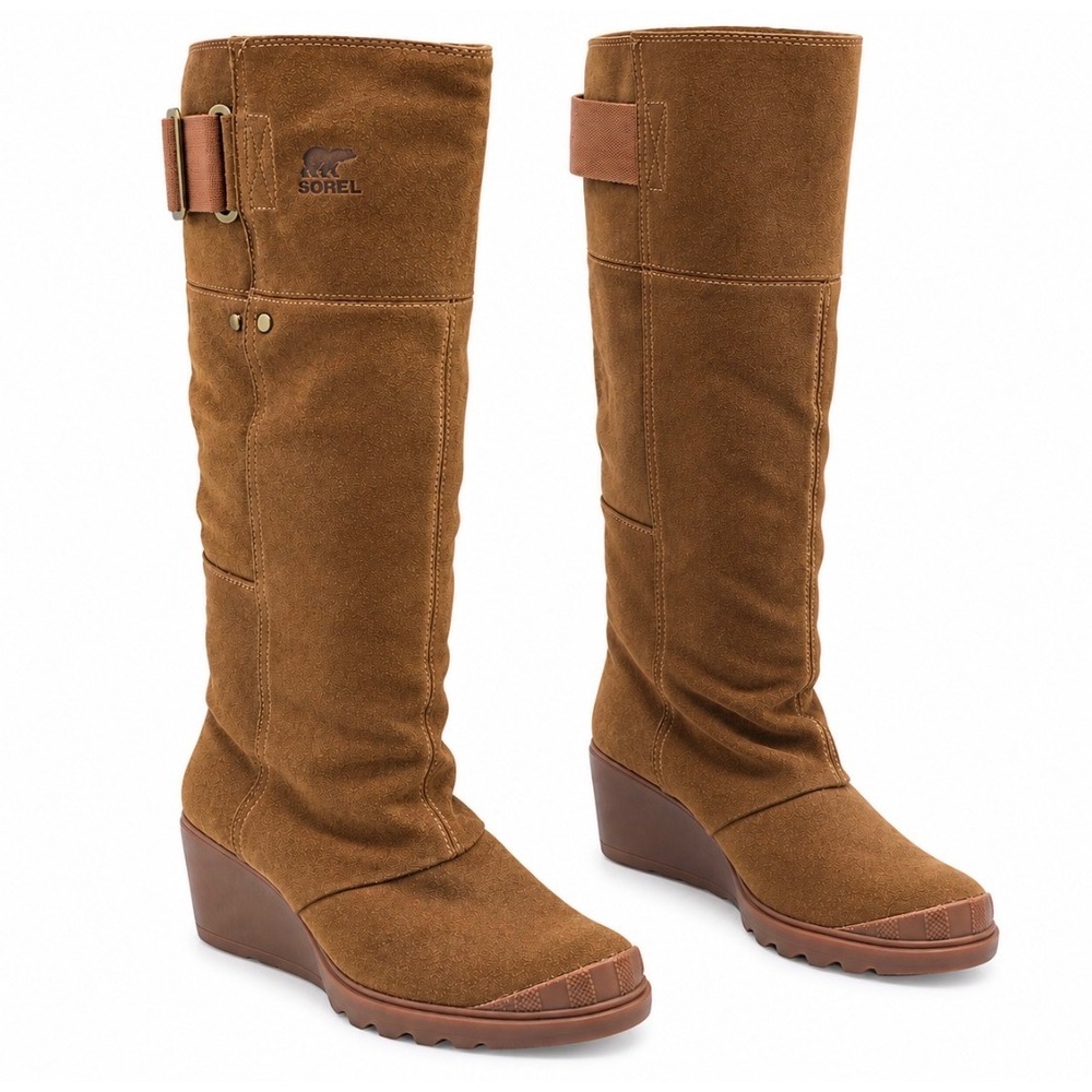 Sorel Toronto Elk Wedge Boots Women Size 7.5 Suede Tan Tall NL2119-2865 Heritage